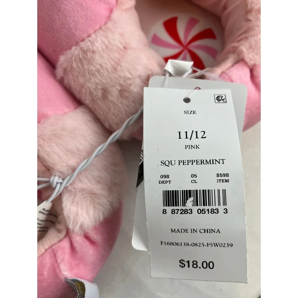 Squishmallows Peppermint Pink Milkshake Plush Slippers Kids Size 11/12 New